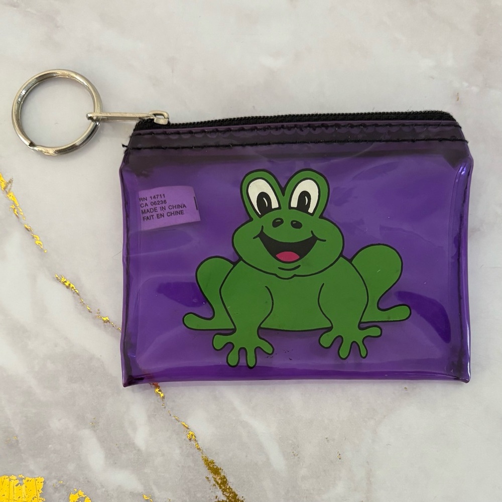 Vintage 90s Purple Coin Purse Wallet with Green Frog
